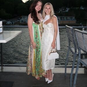 Jacquard Strapless Bustier Midi Dress for Bridal Shower or Rehearsal Dinner